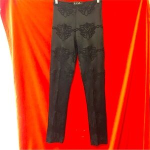 Nicole Miller Collection black satin evening pants embroidered size 2